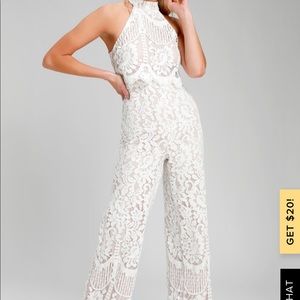 Lulus White Lace Halter Jumpsuit